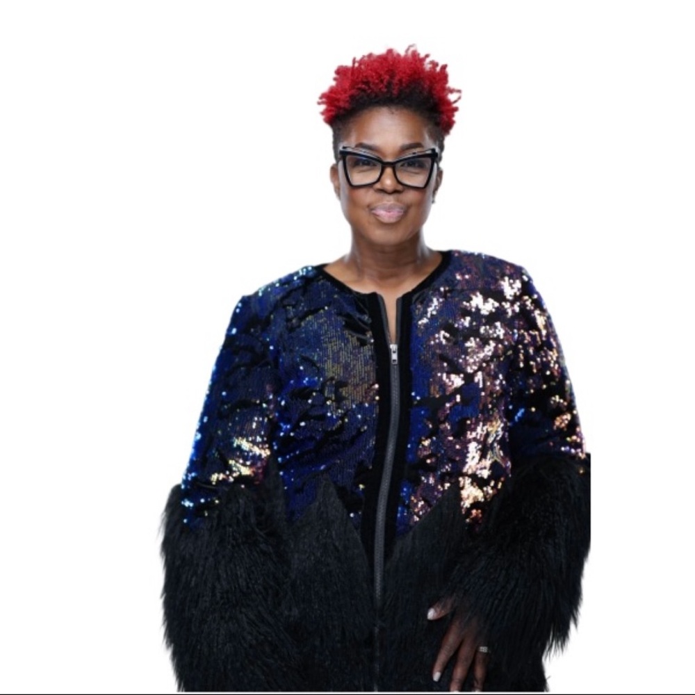 Sequin Jacket with Black Fur Trim